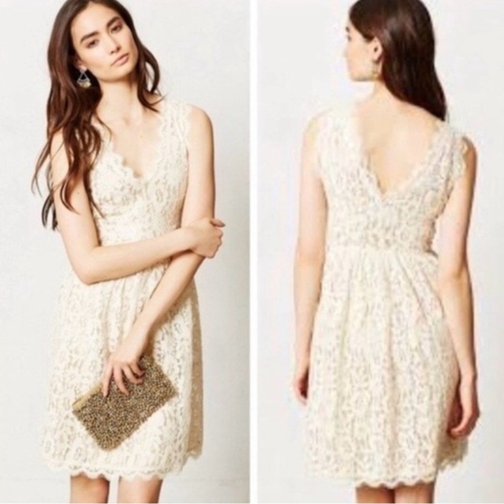 Anthropologie Greylin Cream Lace Overlay Dress